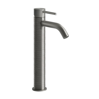 Umyvadlová baterie Gessi Trame, stojící, výška 305mm, zkrácená výtokové rameno,  zátka automatický, broušená ocel