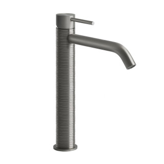 Umyvadlová baterie Gessi Trame, stojící, výška 305mm, dlouhá výtokové rameno,  zátka automatický, broušená ocel