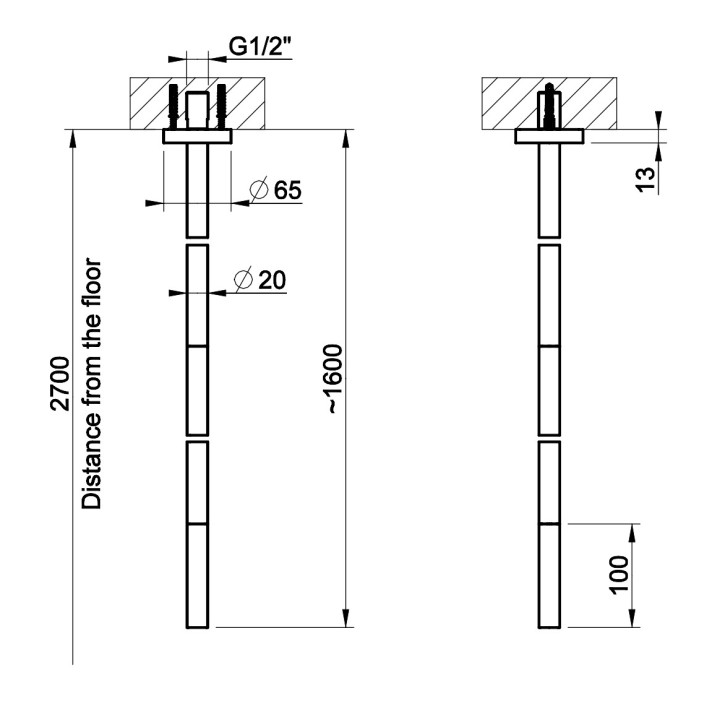 Výtokové rameno stropní Gessi Flessa, 160cm, broušená ocel