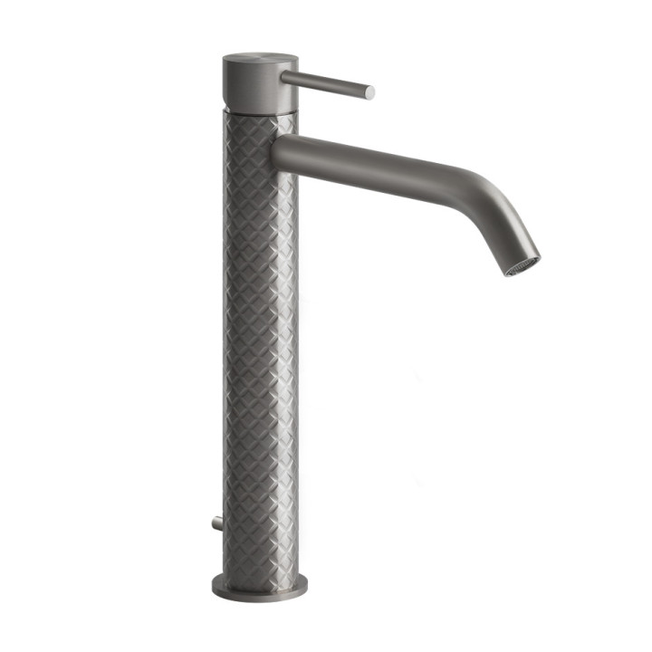 Umyvadlová baterie Gessi Intreccio, stojící, výška 305mm, zkrácená výtokové rameno, zátka automatický, broušená ocel