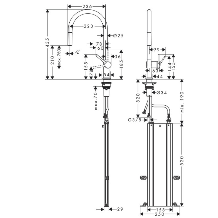 Dřezová baterie Hansgrohe Talis M54, páková, výška 435mm, výsuvná sprcha, 2jet, sBox, černá matnáný