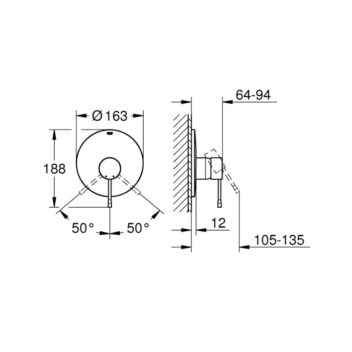 Baterie sprchová Grohe Essence, podomítková, páková, hard graphite