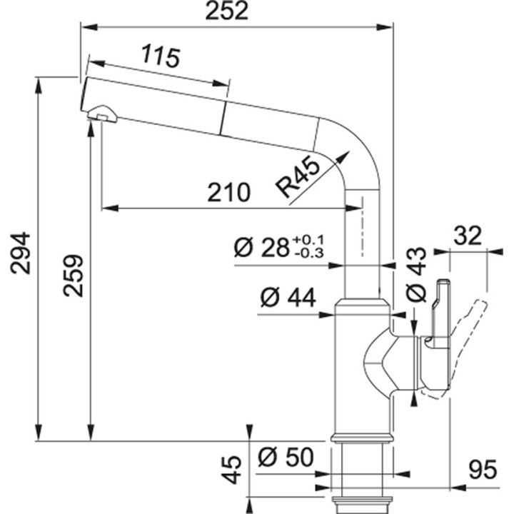 Dřezová baterie Franke Urban, výška 294mm, výsuvné i obracana výtokové rameno, Fragranit+, onyx