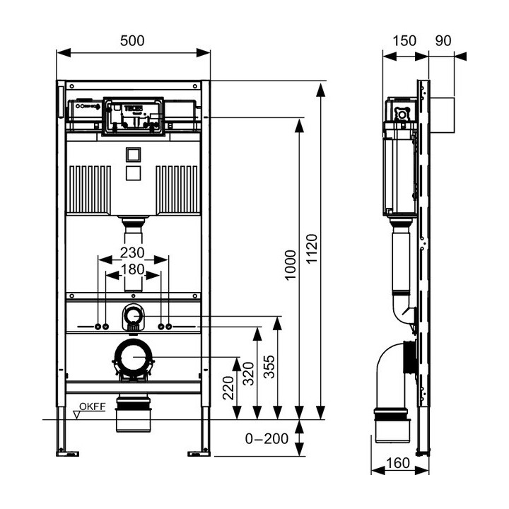 Univerzální modul podomítkový WC TECEprofil, výška 980mm, z spłuczką uruchamianą z przodu nebo z góry