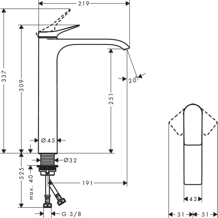 Umyvadlová baterie Hansgrohe Vivenis, stojící, páková, výška 309mm, sada odtokový, chrom