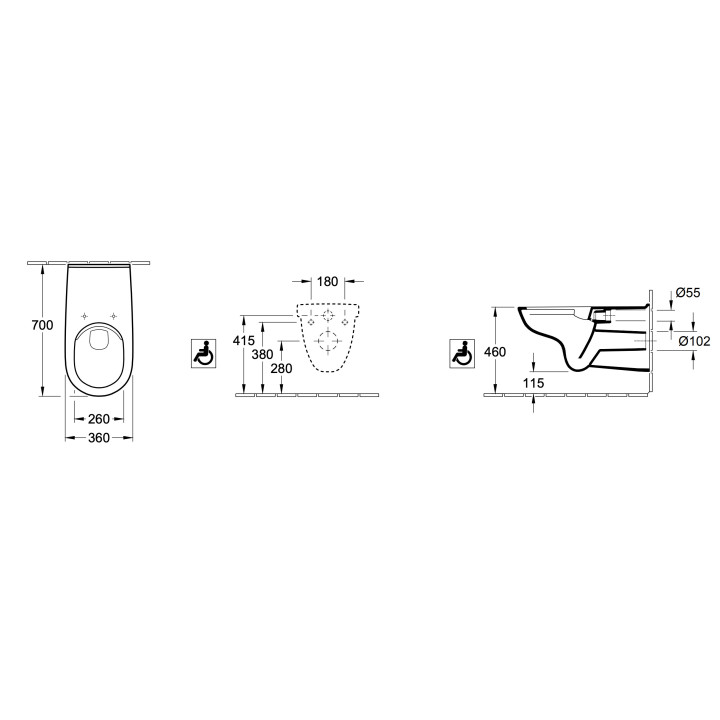 Závěsné wc WC Villeroy & Boch ViCare, 70x36cm, DirectFlush, bez kołnierza, Weiss Alpin