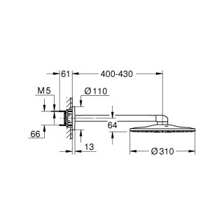 Horní sprcha Grohe Rainshower 310, rameno nástěnné 430mm, polished nickel