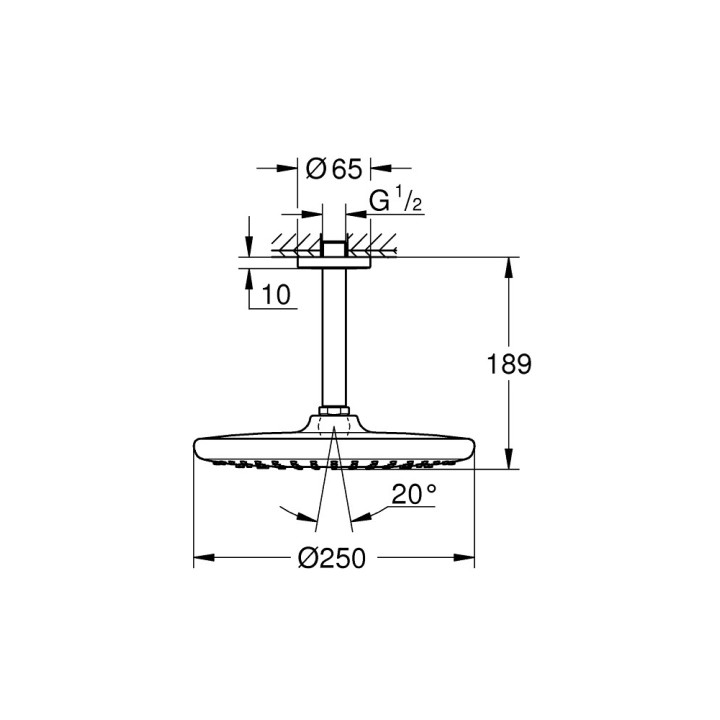 Horní sprcha Grohe Tempesta 250, kulatá, 1 strumień, rameno nástěnné 380mm, chrom