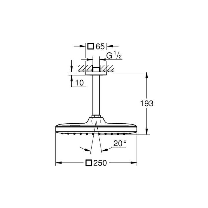 Horní sprcha Grohe Tempesta 250, kulatá, 1 strumień, przepust stropowy 142mm, chrom