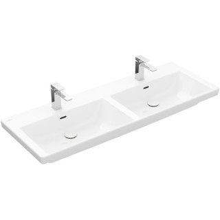 Umyvadlo nábytkové dvojitá Villeroy & Boch Subway 3.0, 130x47cm, z přepadem, 2 otwory na armaturu, Weiss Alpin