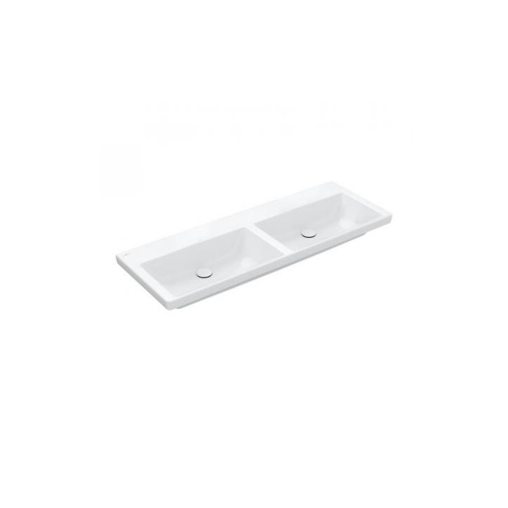 Umyvadlo nábytkové dvojitá Villeroy & Boch Subway 3.0, 130x47cm, z přepadem, 2 otwory na armaturu, Weiss Alpin
