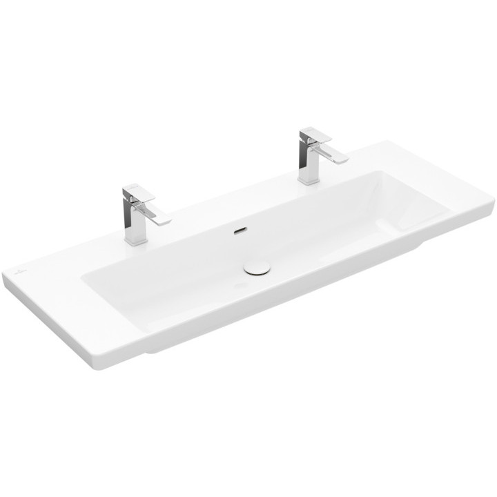 Umyvadlo nábytkové dvojitá Villeroy & Boch Subway 3.0, 130x47cm, z přepadem, 2 otwory na armaturu, Weiss Alpin