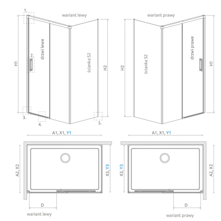 Přední plocha pro sprchový kout Radaway Nes 8 Black KDS I 140,  dveře pravé, sklo čiré, 1400x2000mm, černá profil
