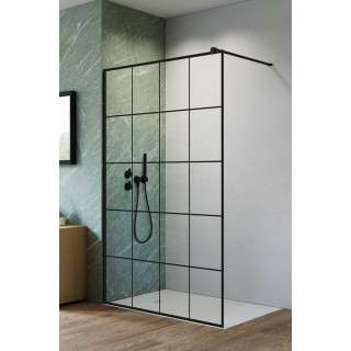 Dveře posuvné walk-in Radaway Furo Black, pravé, se stěnou, 90x200cm, sklo čiré, profil černá