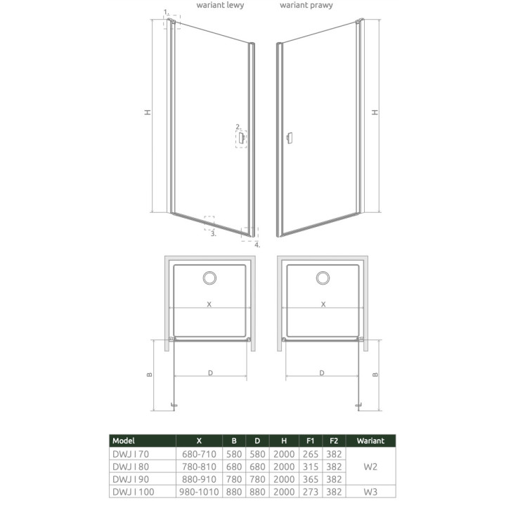 Přední plocha pro sprchový kout Radaway Nes 8 Black KDS I 140,  dveře levé, sklo čiré, 1400x2000mm, černá profil