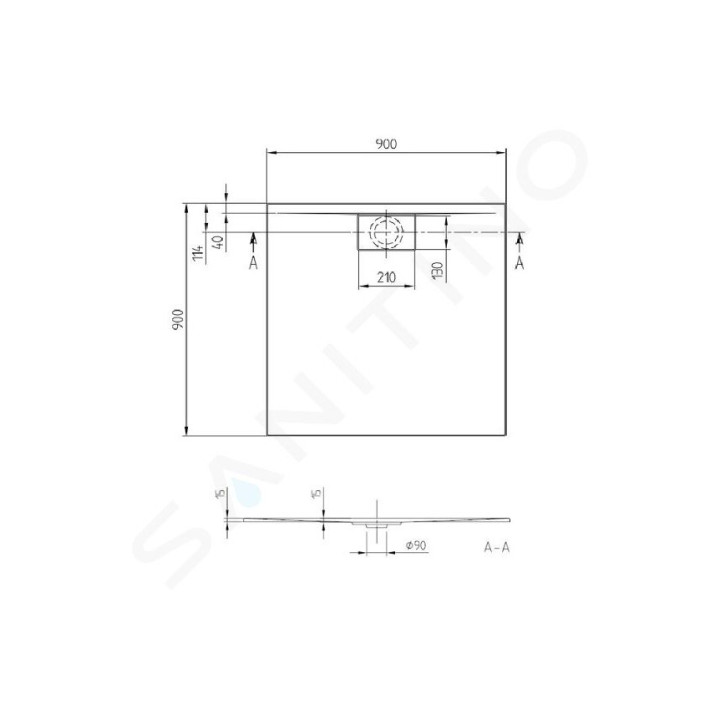 Villeroy & Boch Architectura MetalRim Čtvercová sprchová vanička 90x90x1,5 cm z akrylátu, bílý Weiss Alpin