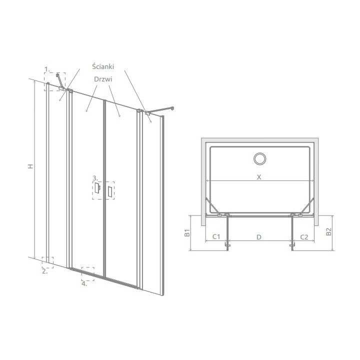 Dveře sprchové Radaway Nes KDS II 120, levé, 1200x2000mm, stříbrná profil