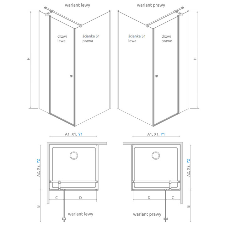 Pevná boční stěna S2 90 Radaway Nes Black KDS II, przejrzysta, 900x2000mm, profil černá
