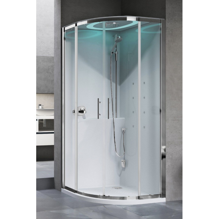Sprchový kout Novellini EON masażowo-parní, 90x90 cm, stříbrný profil, sklo s povrchem Crystal Clear- sanitbuy.pl