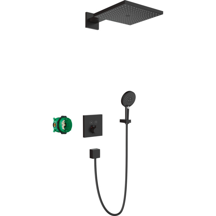 Sprchový systém Hansgrohe Raindance E, podomítkový, baterie termostatická ShowerSelect, 2 výstupy vody, černá matnáný