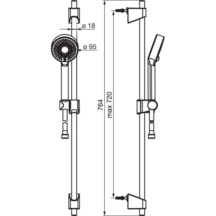 Sprchový set Oras Apollo Eco, sluchátko 3-funkční s držákem 764mm, mydelniczką a hadicí 175cm, chrom