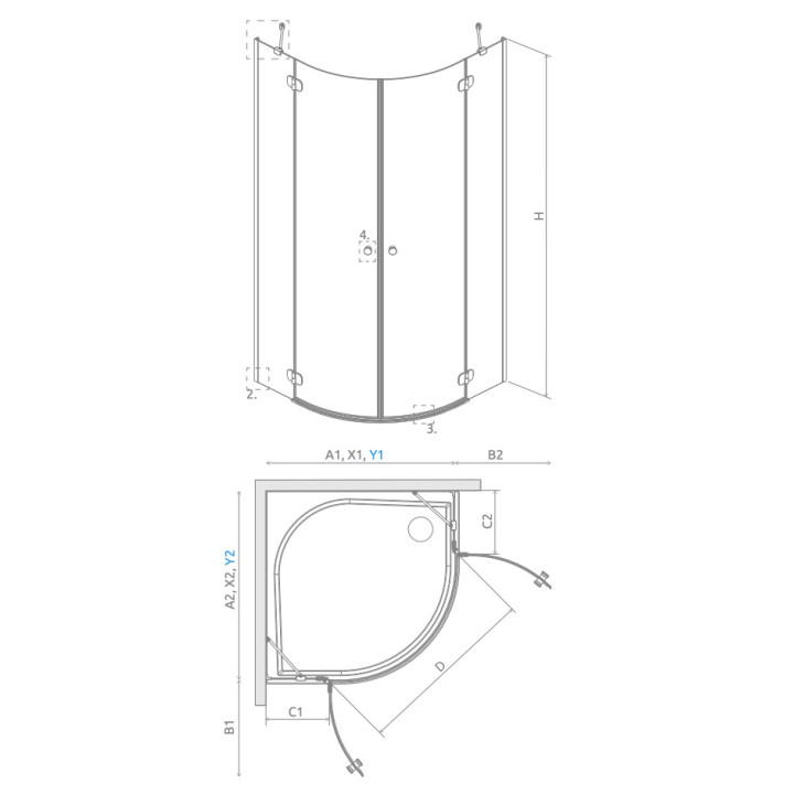 Čtvrtkruhový sprchový kout Radaway Idea Black PDD, 80x80cm, posuvné dveře, sklo čiré, profil černá