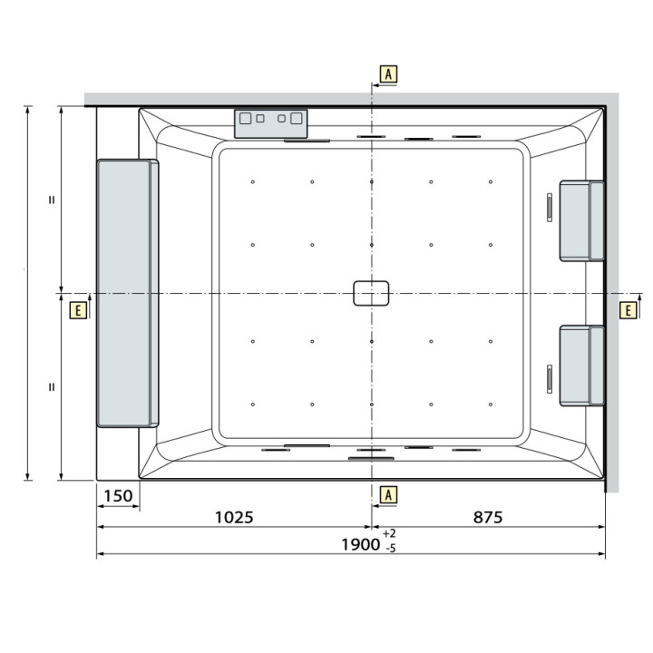 Rohová vana Novellini Divina Dual, 190x140cm, pro montáž vpravo, s rámem, system przlewowy, bez krytu, bílý lesklá