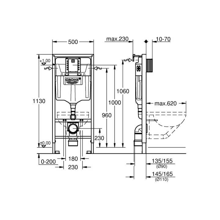 Souprava 2w1 Grohe Rapid SL, modul podomítkový z kątownikiem nástěnným, 113cm
