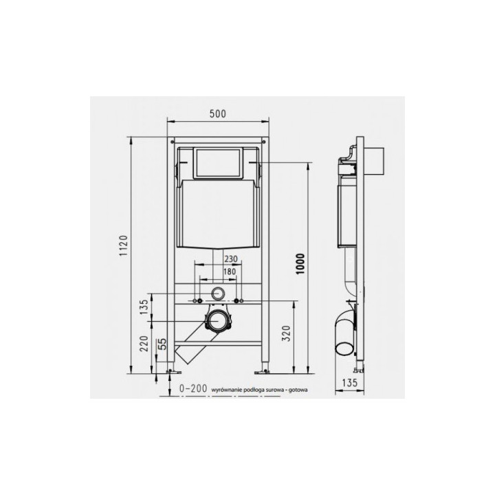 Modul podomítkový WC JomoTech, výška montážní 1120mm, držáky w zestawie