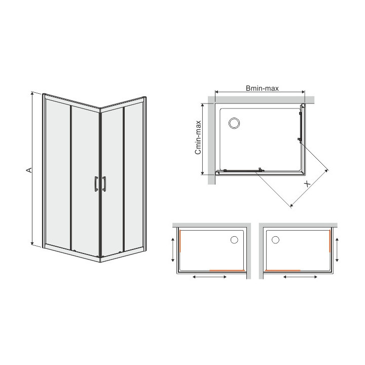 Čtvercová sprchový kout Sanplast Classic KT/DJ-c-80, 80x80cm, závěs trzpieniowy, bílý profil
