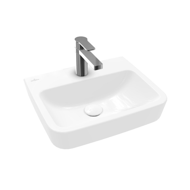Umyvadlo na postavení na desku Villeroy & Boch O.novo, 45x37cm, z přepadem, otvor na baterii, Weiss Alpin