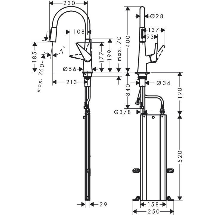 Dřezová baterie Hansgrohe Talis M54, páková, výška 435mm, výsuvná sprcha, 1jet, sBox, chrom