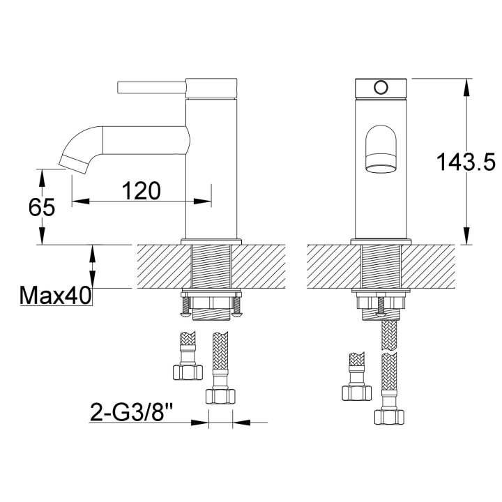 Umyvadlová baterie Kohlman Axel, stojící, výška 143mm, výtokové rameno 120mm, chrom
