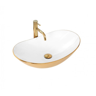 Umyvadlo na postavení na desku Rea Royal White Gold, 62,5x36cm, bez přepadu, bílý/zlatá
