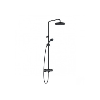 Sprchový set Kludi Logo Dual Shower System, na stěnu, baterie termostatická, horní sprcha kulatá, sluchátko 3-funkční, černá mat