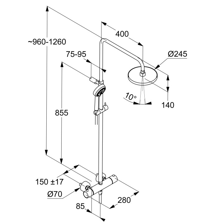 Sprchový set Kludi Logo Dual Shower System, na stěnu, baterie termostatická, horní sprcha kulatá, sluchátko 3-funkční, černá mat