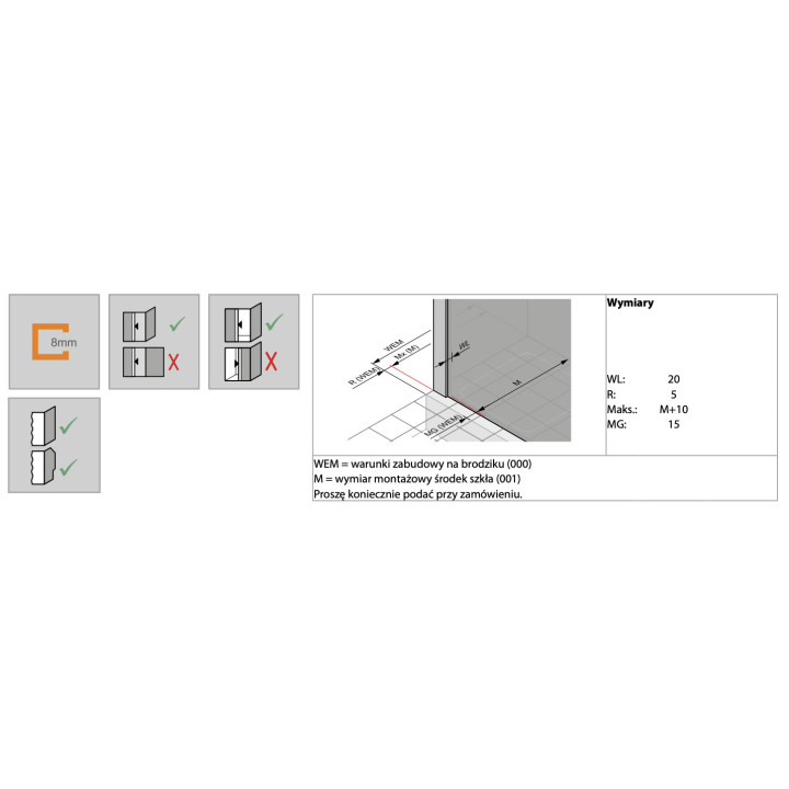 Pevná boční stěna do dveře suwanych Walk-In Huppe Xtensa Pure 4-úhel, 800x2000mm, sklo čiré Anti-Plaque, stříbrný lesklý profil