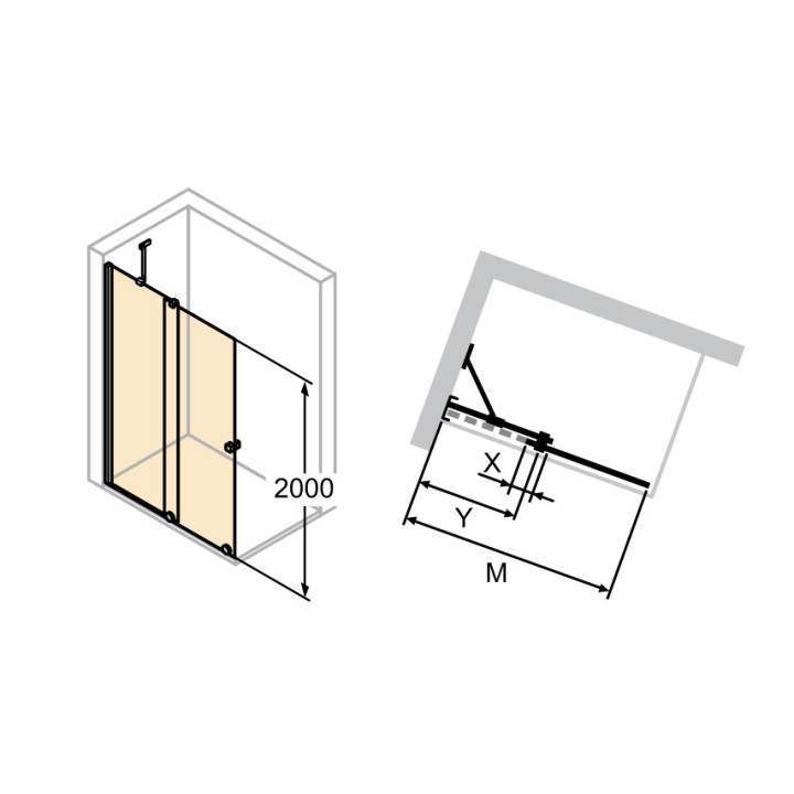 Dveře sprchové walk-in Huppe Xtensa pure, posuvné, 120-140cm, stabilizator skośny, připevnění pravé, Anti-Plaque, profil černá