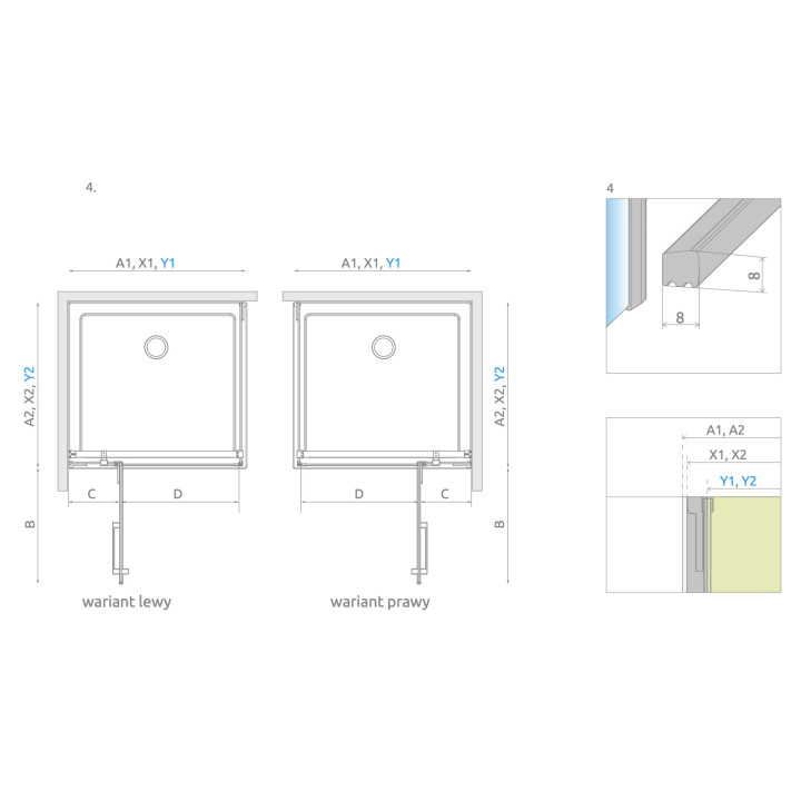 Přední plocha koutu prysznicowej walk-in Radaway Modo New Black IV, 120x200cm, sklo čiré, profil černá