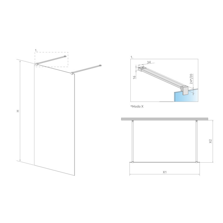Sprchový kout Radaway Modo X I 120, przejrzysta, 1180x2000mm