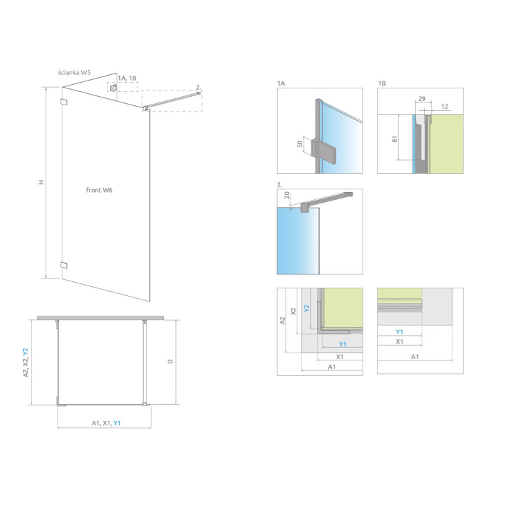 Pevná boční stěna S1 100 pravá Radaway Idea Black KDJ Factory, przejrzysta, 1000x2000mm, profil černá