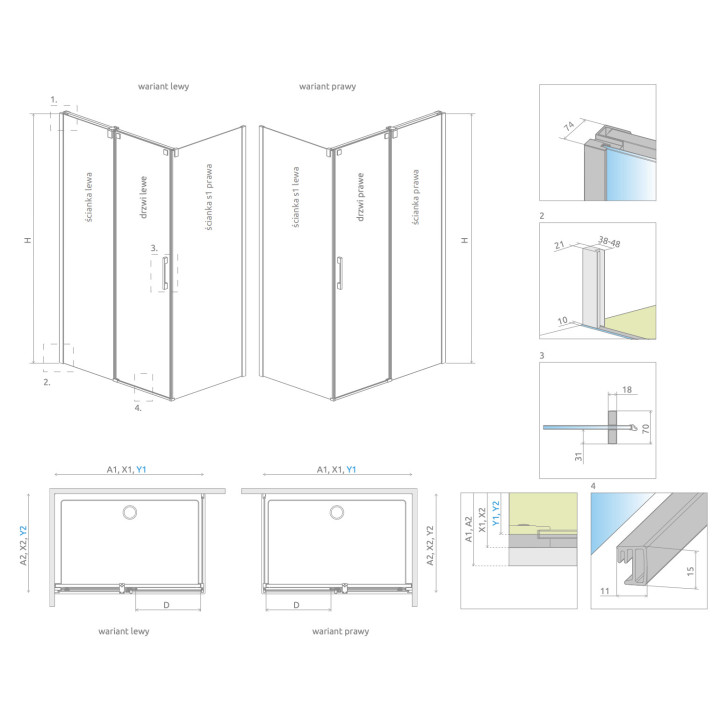 Pevná boční stěna S1 Radaway Idea KDJ, levá, 70cm, sklo čiré, profil chrom