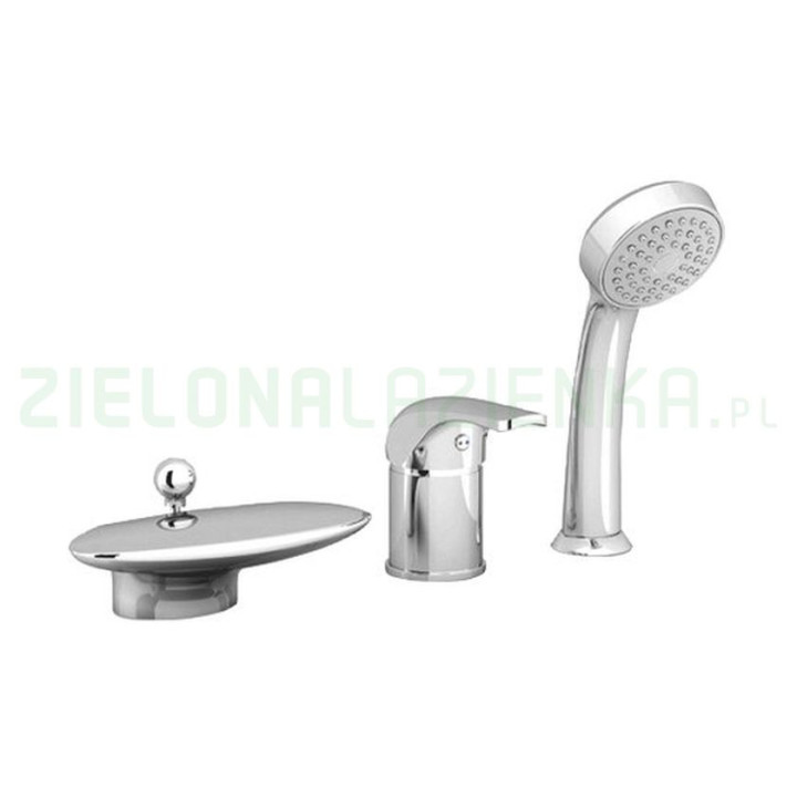 Vaňová baterie stojící Ravak Wave, 5-otvorová, kaskádový výtok, sprchový set, chrom