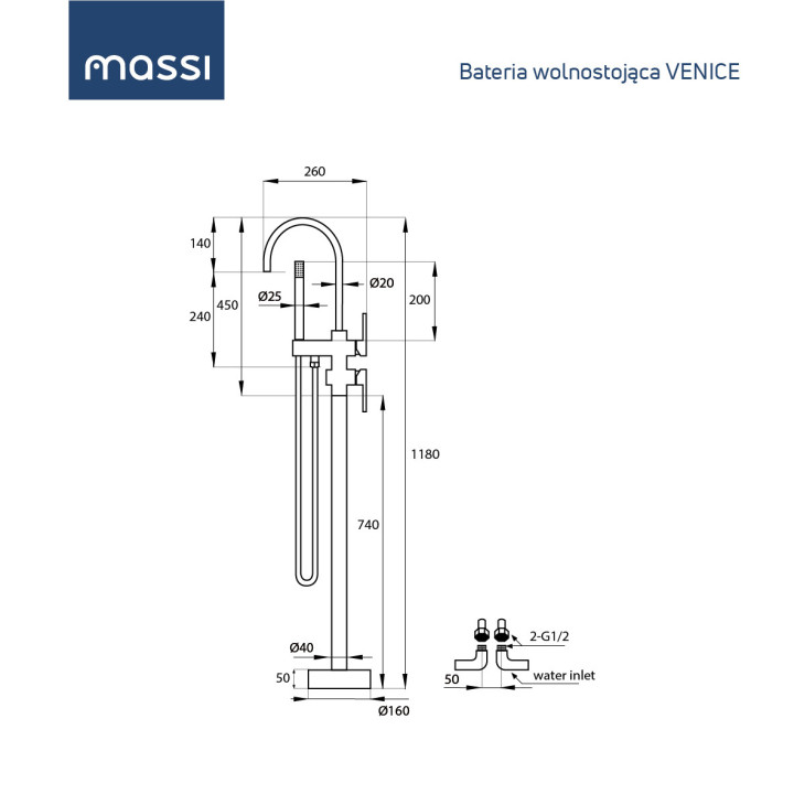 Sprchový set Massi Venice, na stěnu, horní sprcha 220mm, chrom
