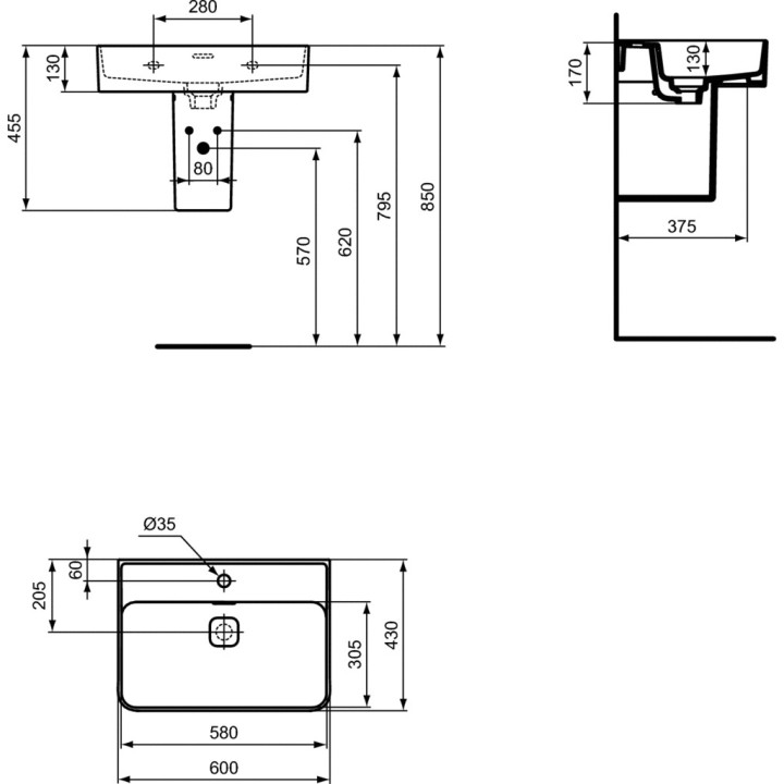 Ideal Standard Strada II Umyvadlo na postavení na desku obdélníková 50 cm