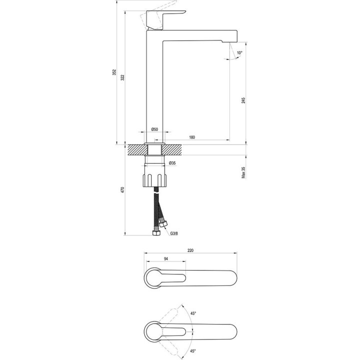 Umyvadlová baterie Ravak Puri, stojící 320mm PU 015.00
