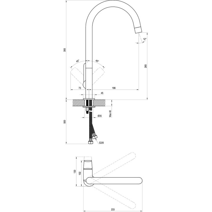Dřezová baterie Ravak Classic, stojící, wys. 394 mm, CL 016.00