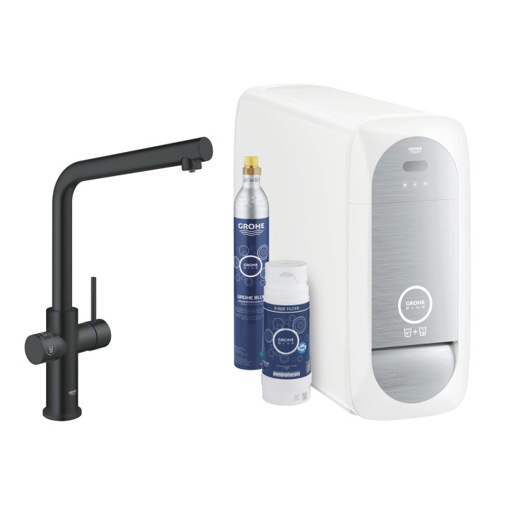 Souprava startowy Grohe Blue Home, jednostka chłodząca s baterií ve tvaru C, do vody gazowanej, obracana výtokové rameno, chrom 