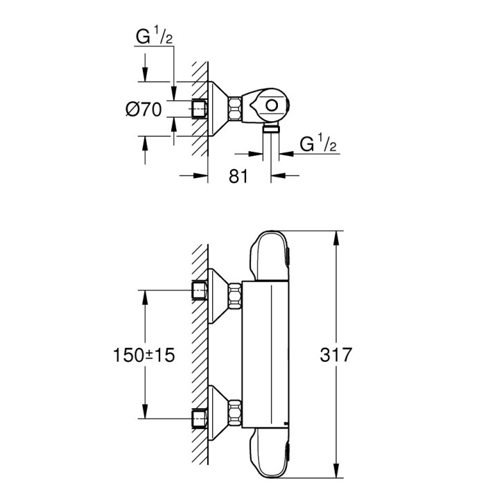 Termostatická sprchová baterie Grohe Grohtherm 1000, nadomítková, DN 15, EcoButton, chrom
