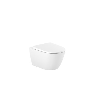 Mísa WC závěsná Roca Ona, 53x36cm, Rimless, se sedadlem s pozvolným sklápěním, bílý